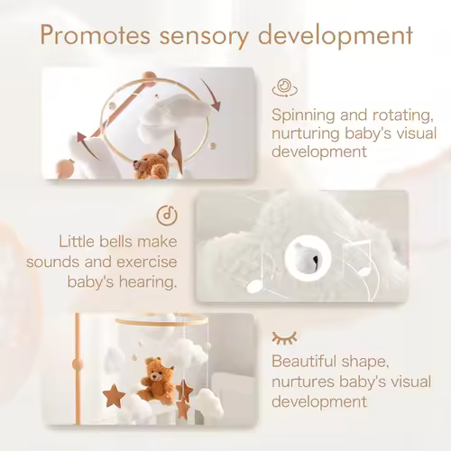 Wooden Crib Mobile Baby Bed Bell Rattle Toy Soft Felt Cartoon Bear Mobile bracket Newborn Music Box Bed Bell Hanging Bracket Toy - Image 3