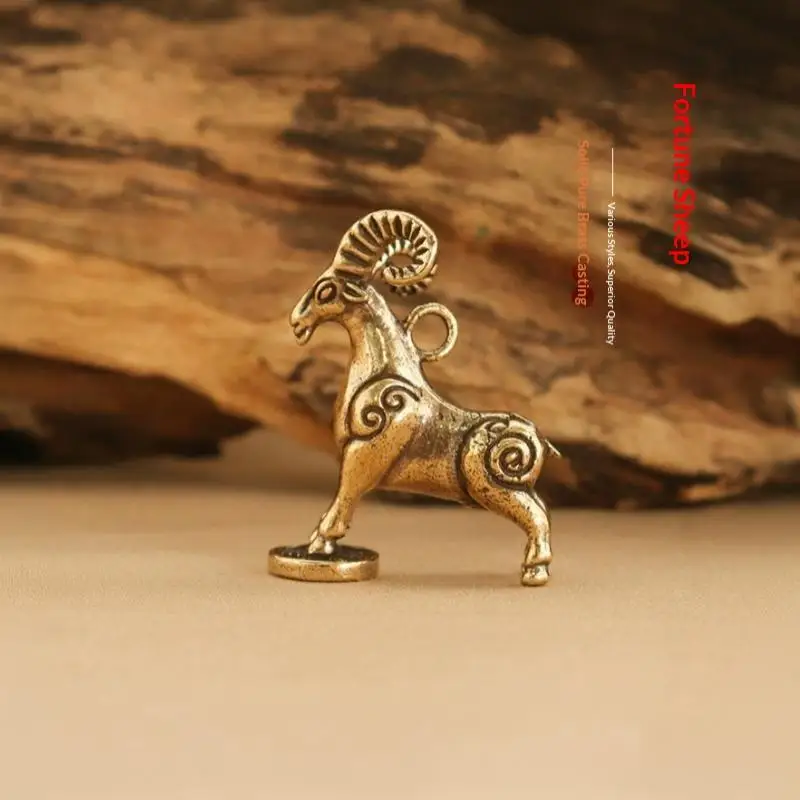 1PC Solid Brass Zodiac Sheep Statue Flat Base Desk Ornament Chinese Auspicious Meaning Home Desktop Decoration