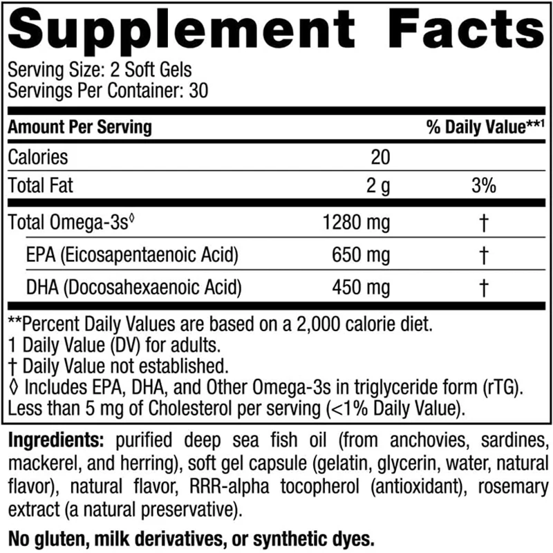 Ultimate Omega-cápsulas suaves concentradas, suplemento de aceite de pescado rico en DHA y EPA, sin sabor a pescado o limón, Omega 3, 60 cápsulas