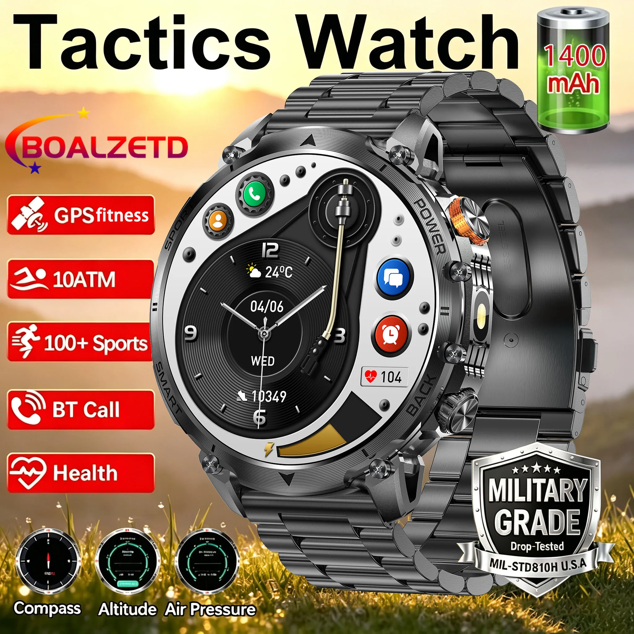 Nouvelle montre connectée pour homme 2026 avec écran HD de 1,46 pouce, plus de 100 modes sportifs, appels Bluetooth, GPS, natation, étanche IP68, boussole