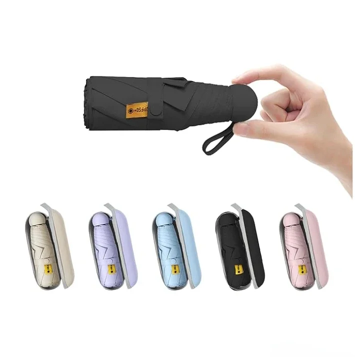 Travel Mini Umbrella for Purse With Case Small Compact UV Sun Protection Sun Lightweight Tiny Pocket Umbrella for Women