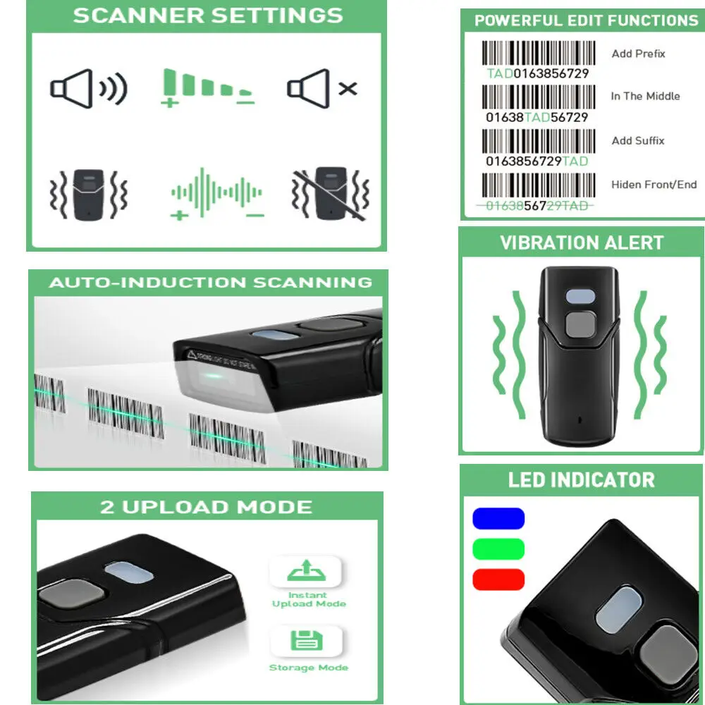 JOOYTEC Wireless 1D 2D Barcode Scanner Bluetooth Mini Scanner Support Windows Android POS