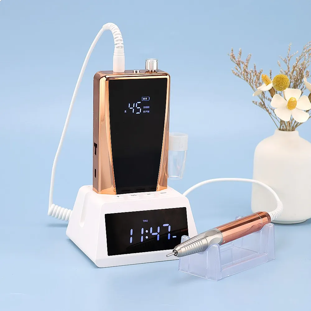 Professional Salon Nail Drill 45000RPM Electric Efile Manicure Machine with Power Bank Function Low Noise for Acrylic Nails