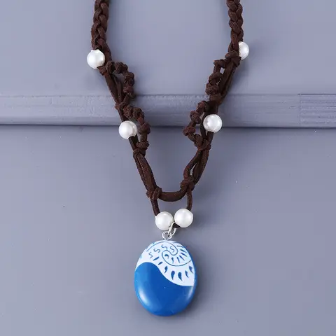 Hot Fashion Jewelry Movie Charm Moana Ocean Rope Chain Necklaces Blue Stone Pendants Leather Suede Choker Trendy Charm Jewelry