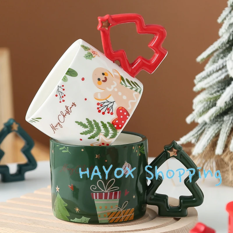 

Christmas Mug Hand-painted Gingerbread Man Ceramic Mugs Coffee Cup Breakfast Milk Cups Christmas Decoration Gift 400ml Drink Cup