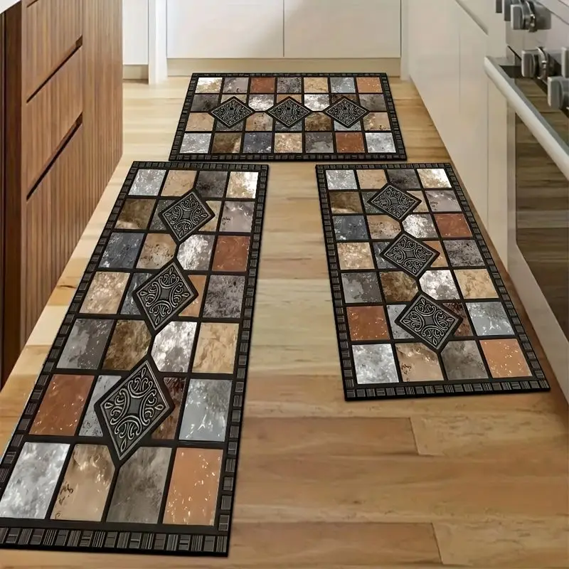 VIKAMA Modern Farmhouse Kitchen Doormat Vintage Marble Look Non Slip Machine Washable Entryway Rug Kitchen Hallway Home Decor