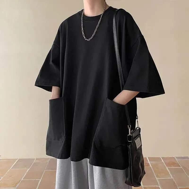 plus Size 300 Pounds Big Pocket Workwear Short Sleeve T-Shirt Men's Style Summer New Trendy Loose Fit Body Tee Casual Wear