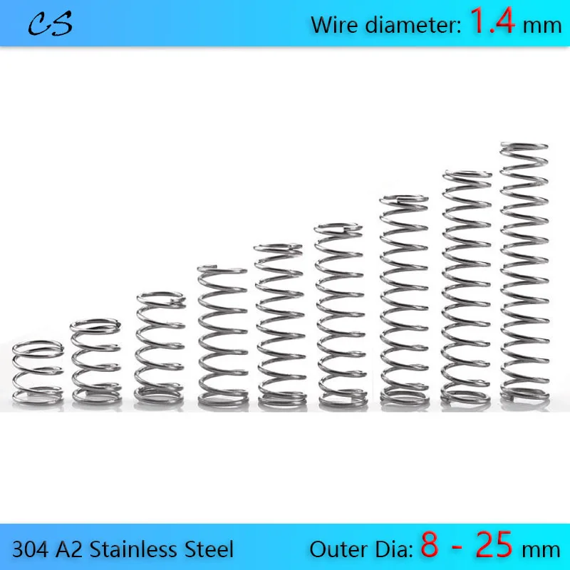 5Pcs 1.4mm Compression Spring 304 A2 Stainless Springs Wire Dia 1.4mm Outer Dia 8 9 10 11 12 13 14 15 - 25mm Length 10 - 50mm