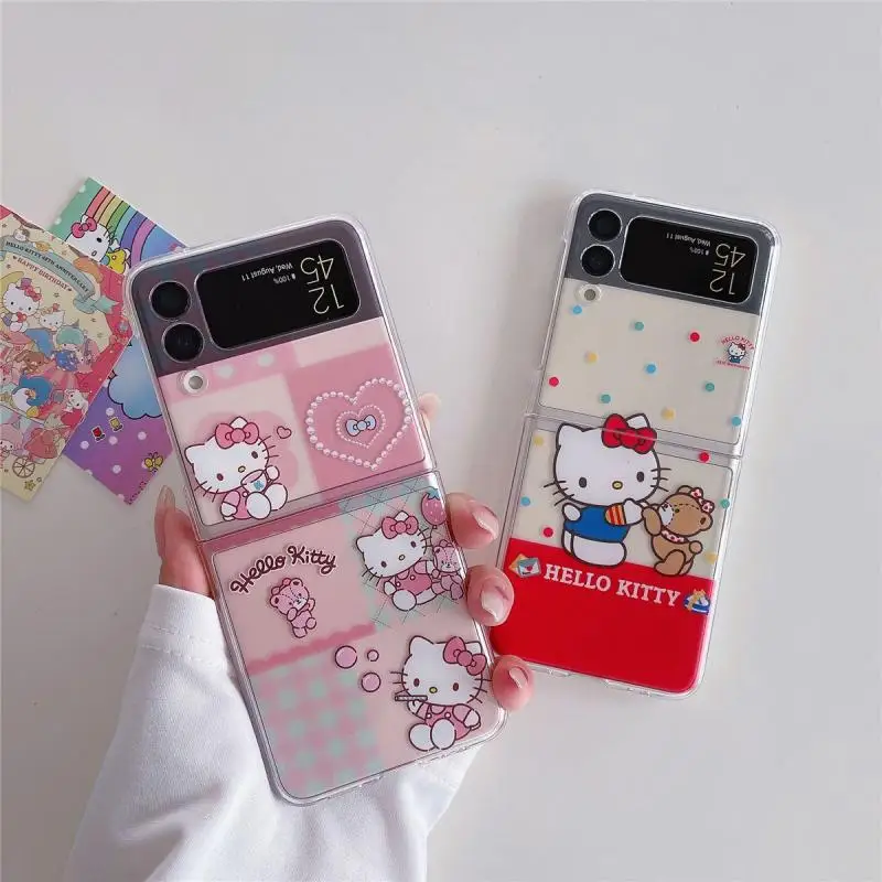 

Новый милый мультяшный чехол Sanrio Hello Kitty подходит для Samsung Zflip4 чехол для телефона складной экран Zflip3 чехол W23 откидной противоударный чехол