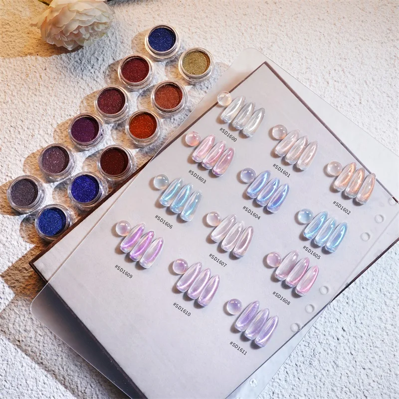 HNDO جديد 12 لون عين القط مسحوق مغناطيسي مسمار الفن بريق لطلاء الجل تصميم احترافي الصباغ فرك الغبار