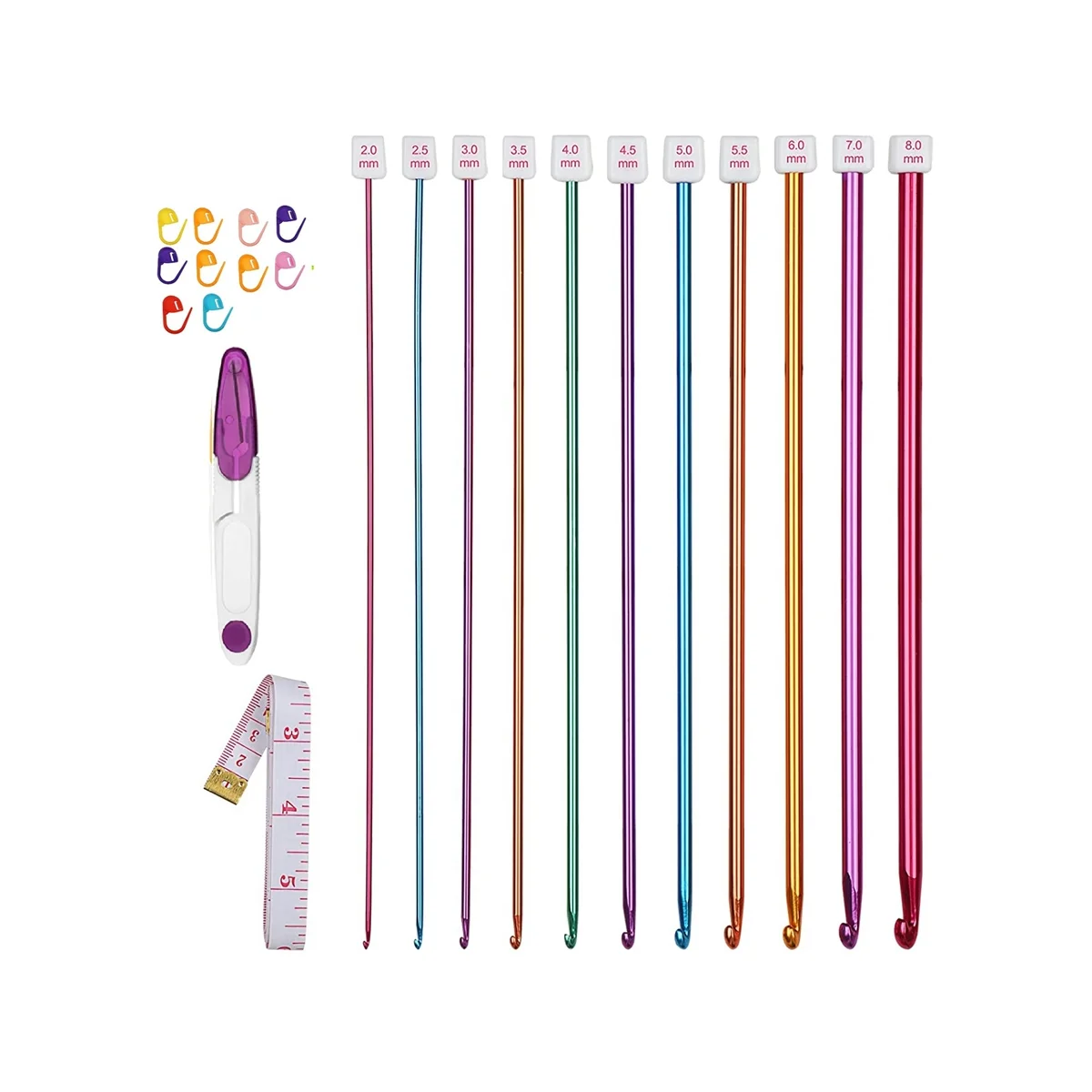 Tunisian Crochet Hooks Set Aluminum,Afghan Crochet Kit for Beginner,11 Pcs Colorful Metal Long Hooks Set