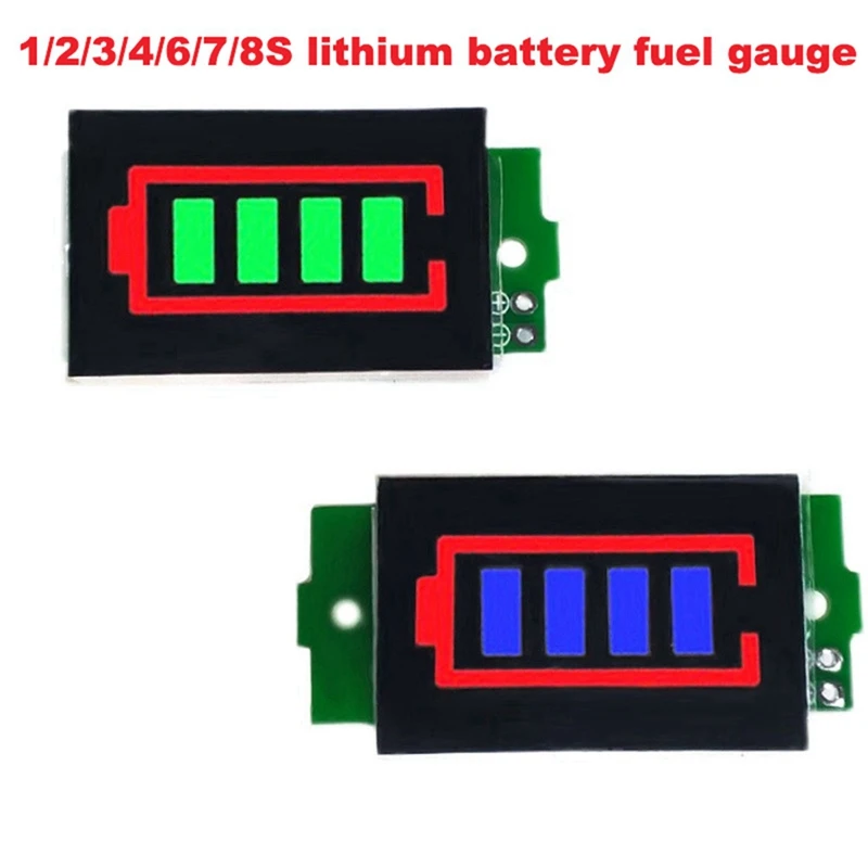 Módulo de exibição de medidor de combustível de bateria de lítio 1/2/3/4/6/7/8S Placa indicadora de bateria de lítio LED de 3 cordas, 10 unidades