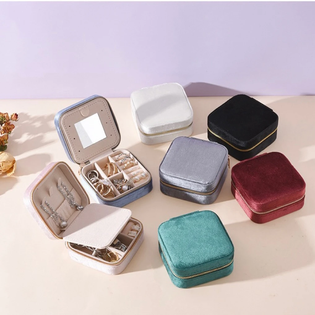 1PC Mini Jewelry Organizer Display Travel Jewelry Zipper Case Boxes Earrings Necklace Ring Portable Jewelry Box Leather Storage