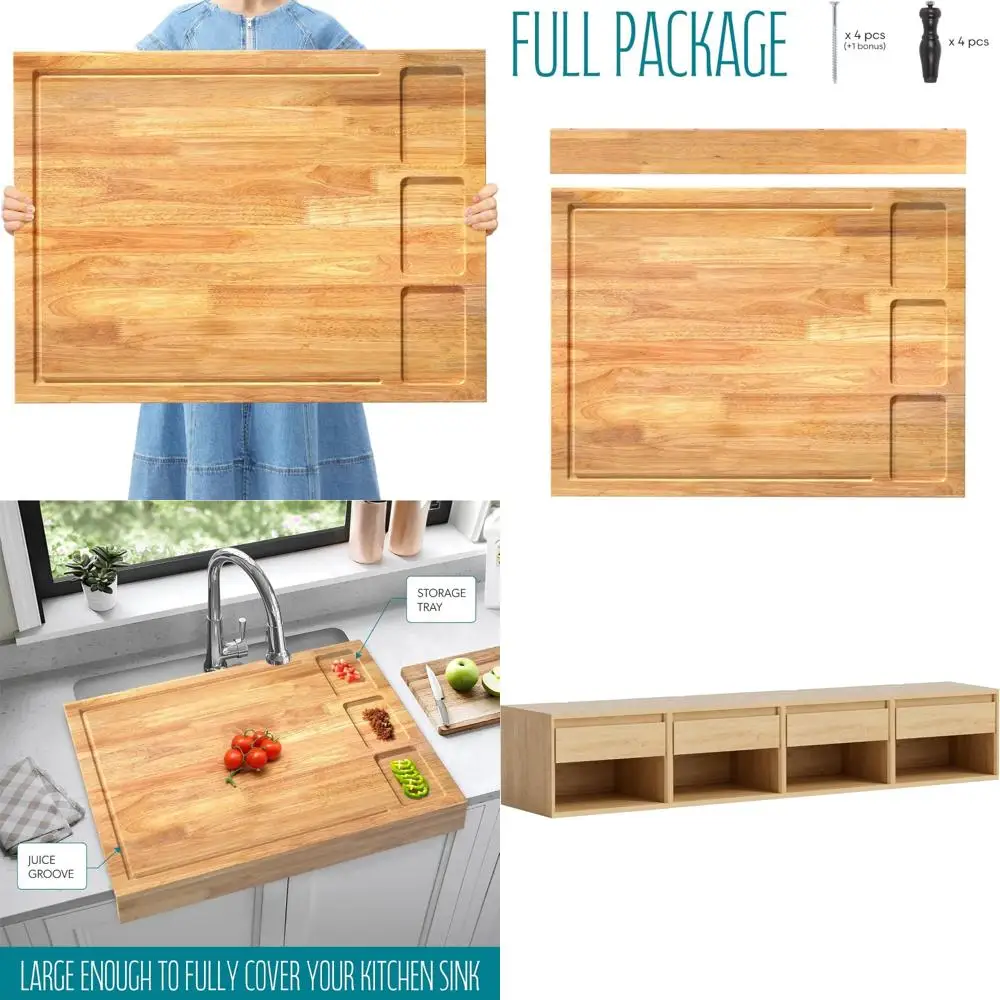 

Extra Large Wooden 2-in-1 Chopping Board and Stovetop Cover with Detachable Legs for Kitchen Use