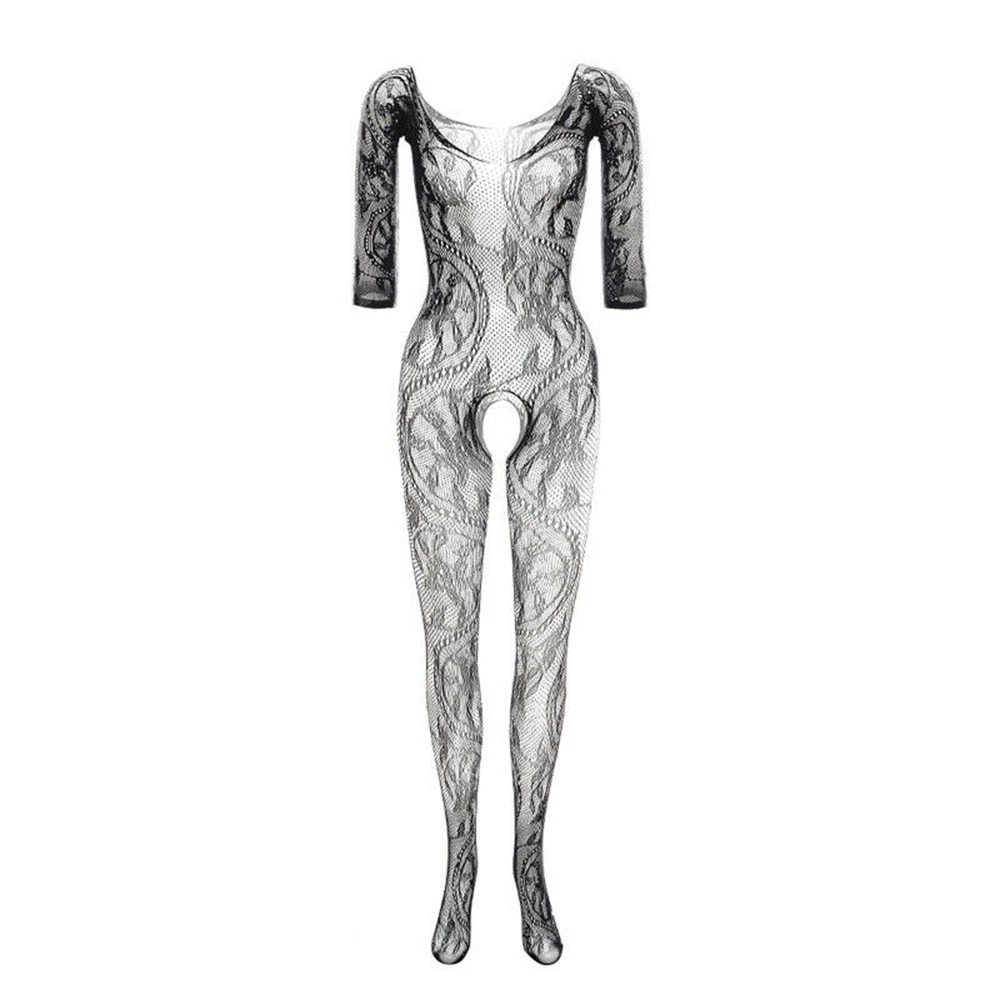 Men Sexy Bodystocking Transparent Mesh Bodysuit Open Crotch Erotic Lingerie Gay Sissy Lace Fishnet Hollow Out Sleepwear Jumpsuit