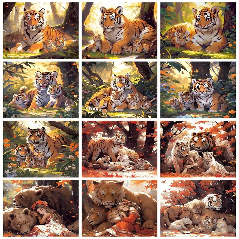 SDOYUNO Painting By Number Adults Animals Tiger Handpainted Oil Painting On Canvas Funky Home Decor Items