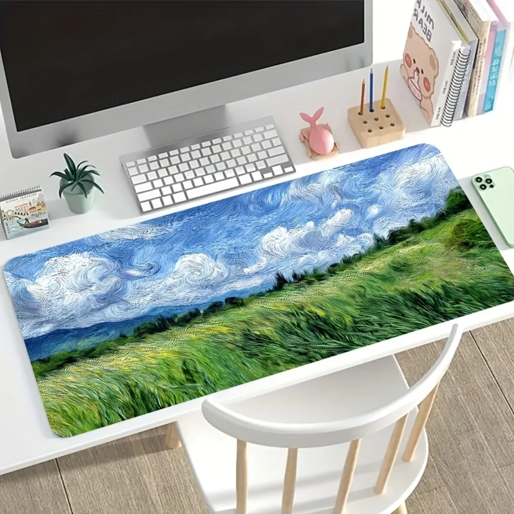 Impressionist Landscape Van Gogh Inspired Extended Mouse Pad, Waterproof Lock Edge Desk Mat for Home Office Gaming
