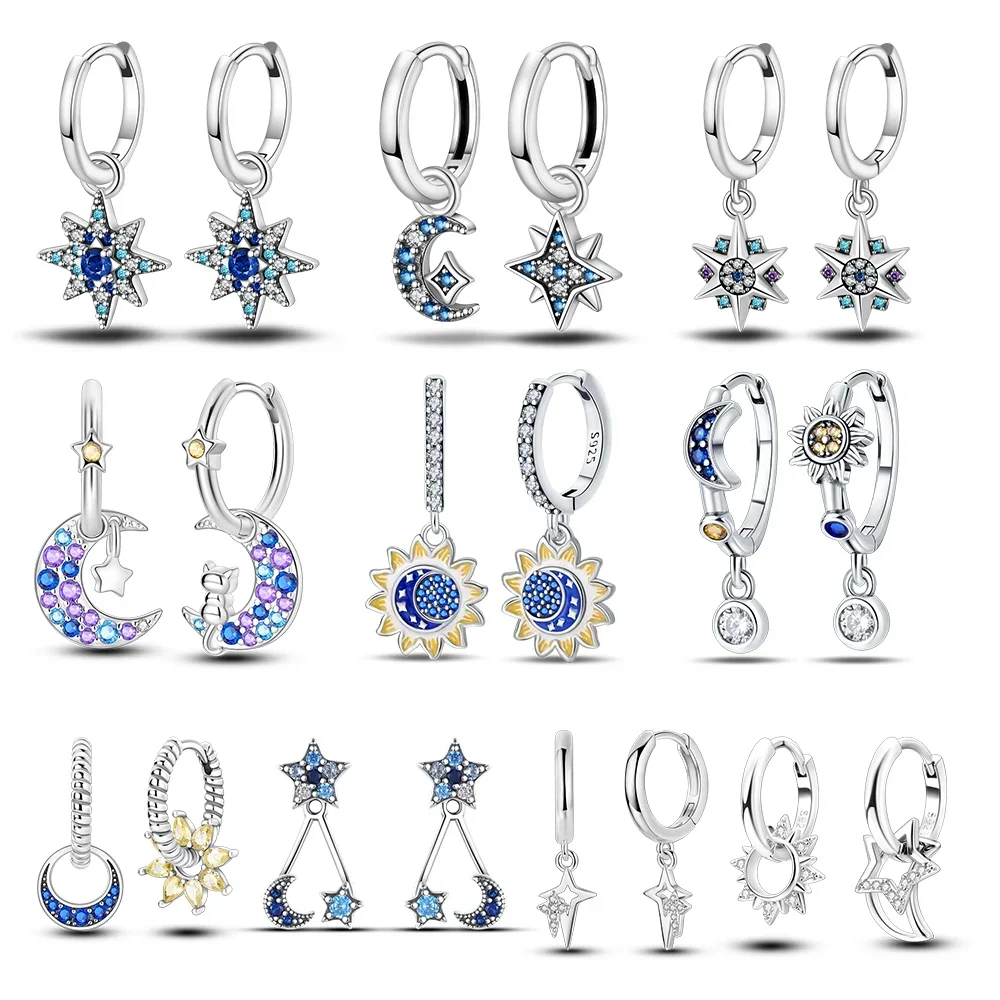 

Изысканные серьги из серебра 925 пробы, светящиеся цирконы, звезды, луны, кулон, серьги-кольца для женщин, помолвка, день рождения, ювелирные изделия, подарок