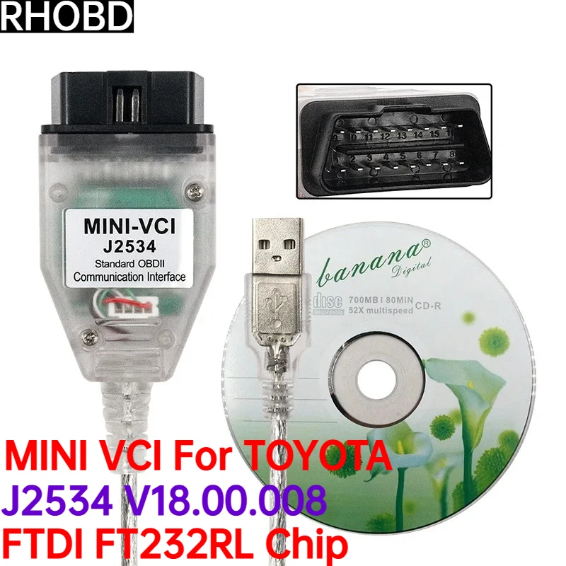 

НОВЫЙ MINI VCI для TOYOTA TIS Techstream V18.00.008 Mini vci FTDI FT232RL чип J2534 OBD2 автомобильный диагностический инструмент до 2023 года