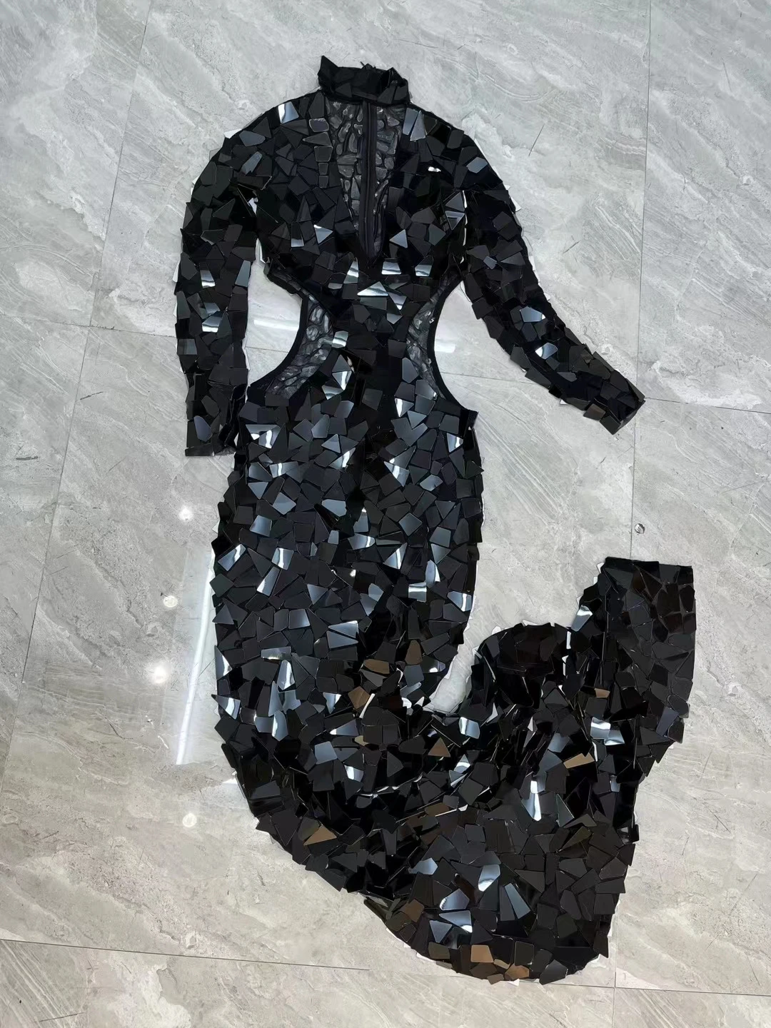 Vestido largo de malla de fiesta con lentejuelas negras brillantes, vestido de fiesta de cumpleaños para mujer, vestido de noche, vestido de fiesta de diseño único Sexy para escenario de cantante