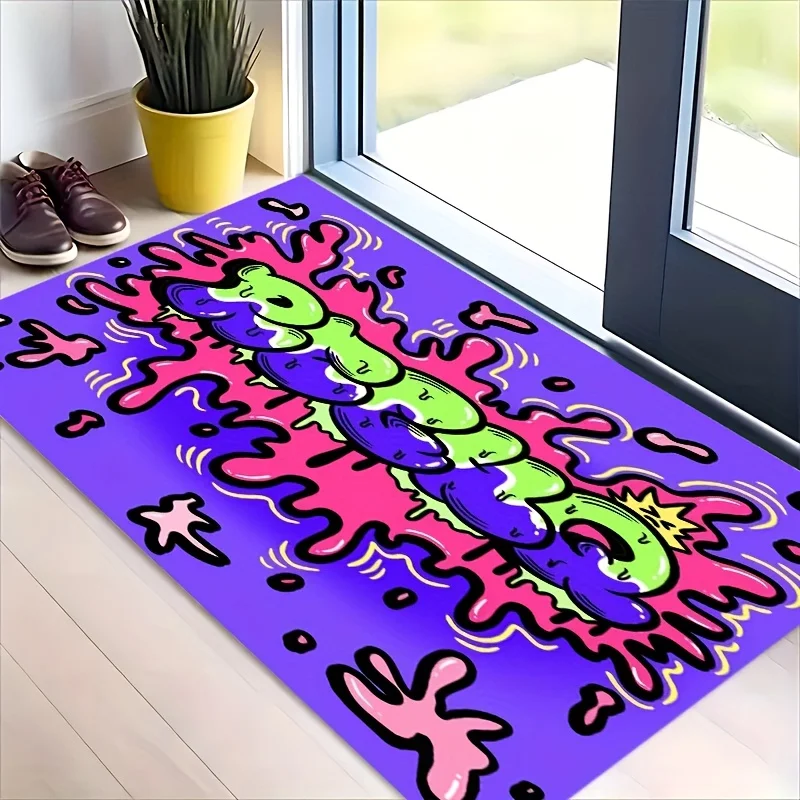 Colorful Caterpillar Doormat, Cute Insect Pattern Floor Rug, Non-Slip Welcome Mat for Kids Room Nursery Entryway Home Decor Gift