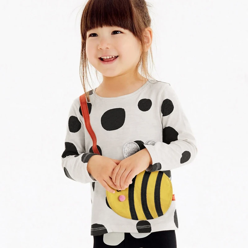 Little maven New Girls Long Sleeve T-shirts Animal Bee Appliques Baby Girls Cotton Shirts 2022 Autumn Kids Clothes for Child Top