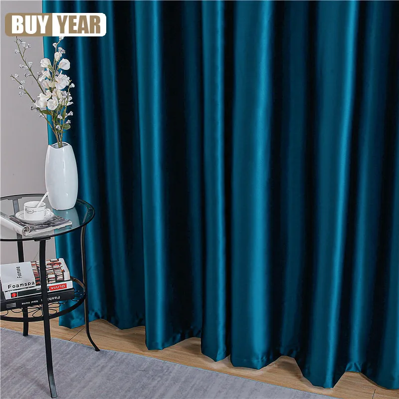 

Customized modern simple light luxury Glossy solid color navy blue full blackout Curtains for Living Dining room Bedroom