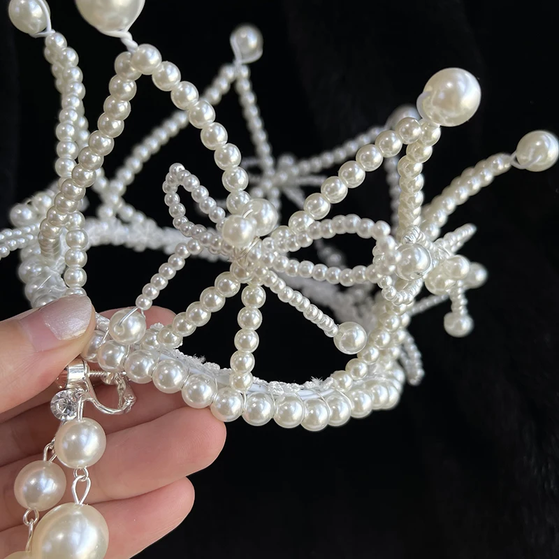 Handmade Mini Pearl Crystal Round Tiara Crown Bridemaid Kids Child Princess Circle Hair Crown Hair Jewelry Accessories