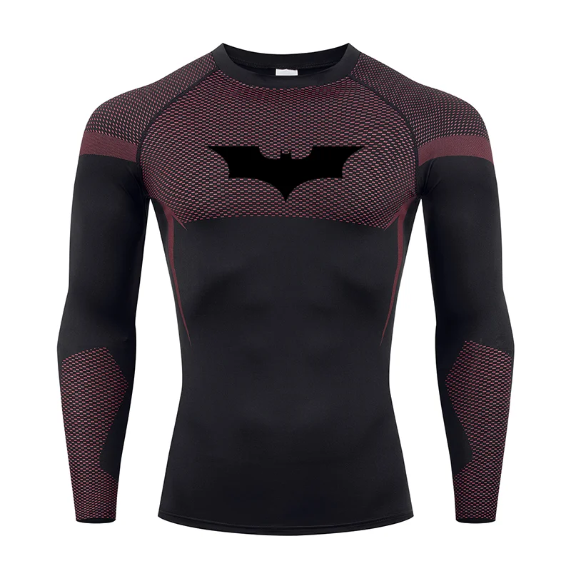 قمصان مضغوطة بأكمام طويلة مطبوعة على شكل خفاش للرجال في صالة الألعاب الرياضية والجري تي شيرت رياضي سريع الجفاف تي شيرت علوي للحماية من الطفح الجلدي #3