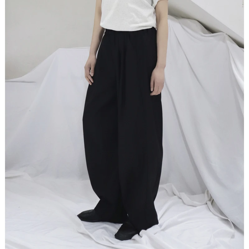 

Black Wide Leg Pants Balloon Pants Suit Fabric Loose Women's Summer Casual Trousers Elastic Waist Polyester Viscose Blend