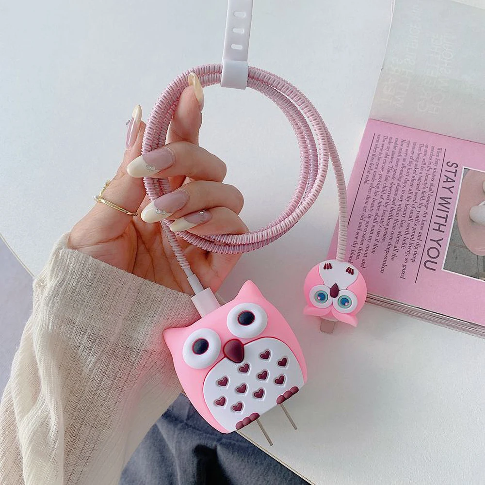 Cute Pink Pig Cable US Charger Protector Cover For iPhone 16 15 11 14 12 13 Pro Max 18W 20W Charger Data Line Protective Sleever