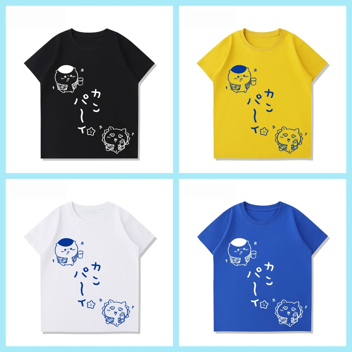 Chiikawa Kurimanju and Shisa Character T-shirt Unisex Crew Neck Short Sleeve Casual Tee Japanese Line Drawing Kawaii Tops