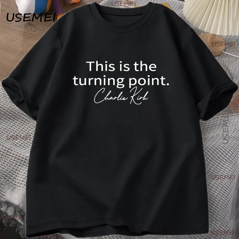 

This Is The Turning Point Tshirt Charlie Kirk T-shirt Freedom Christian T Shirt Casual Cotton Short Sleeve Men's Clothes