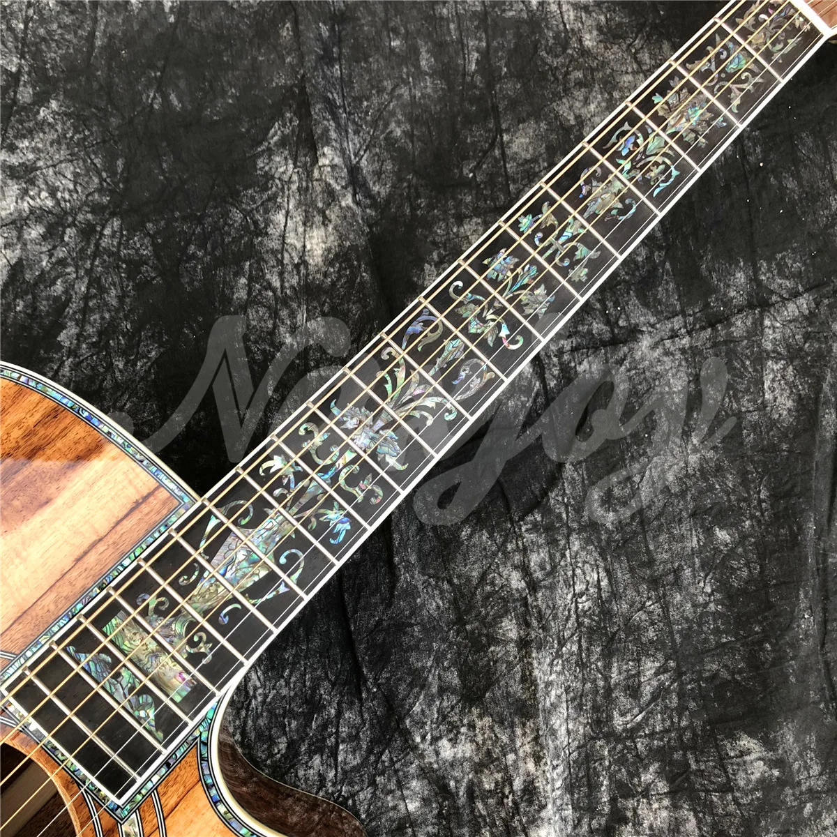 Solid Wood All Koa Acoustic Guitar 41 Inches D Type Cutaway Body Real Abalone Flowers Ebony Fingerboard Guitar