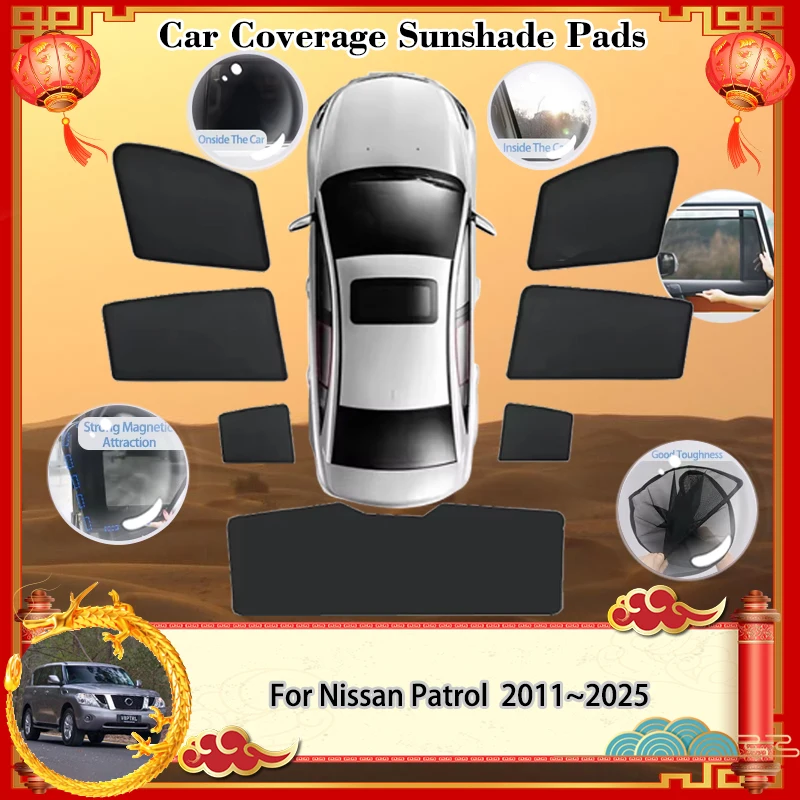 

Для Nissan Patrol Armada Y62 MK6 6rd 2011 ~ 2025 5-дверный внедорожник солнцезащитный козырек магнитный солнцезащитный козырек блокирующий занавес конфиденциальность затенение авто