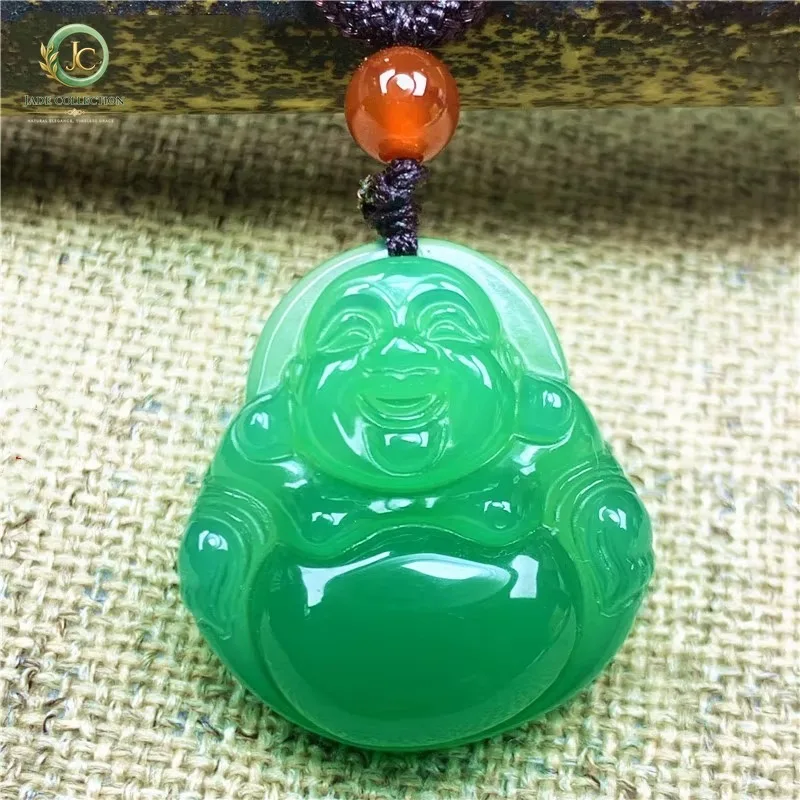 Natural Green Chalcedony Hand-carved Buddha Pendant Fashion Boutique Jewelry Men and Women Green Agate Necklace Gift