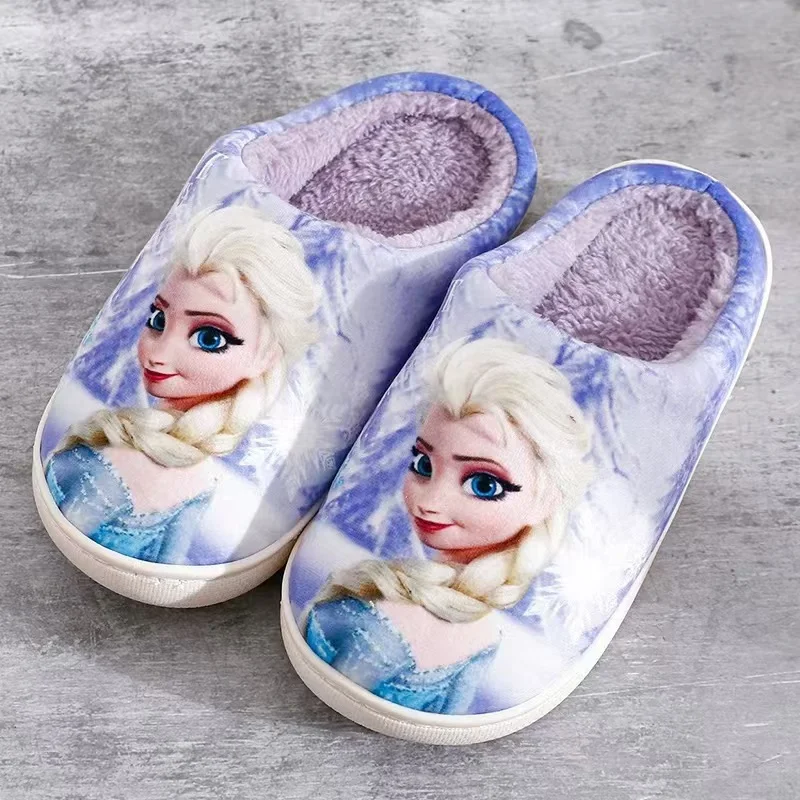 Disney Children Cotton Slippers Kids Girls Cartoon Frozen Elsa Print Autumn Winter Warm Princess Baby Indoor Bedroom Home Shoes