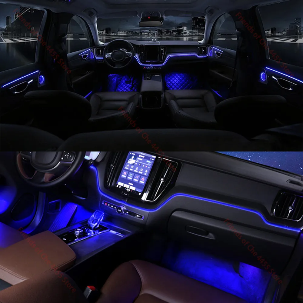 64-Color Ambient Light For Volvo XC60 S60 2018-2022 Button Control LED Atmosphere Lamp illuminated Strip car interior decoration