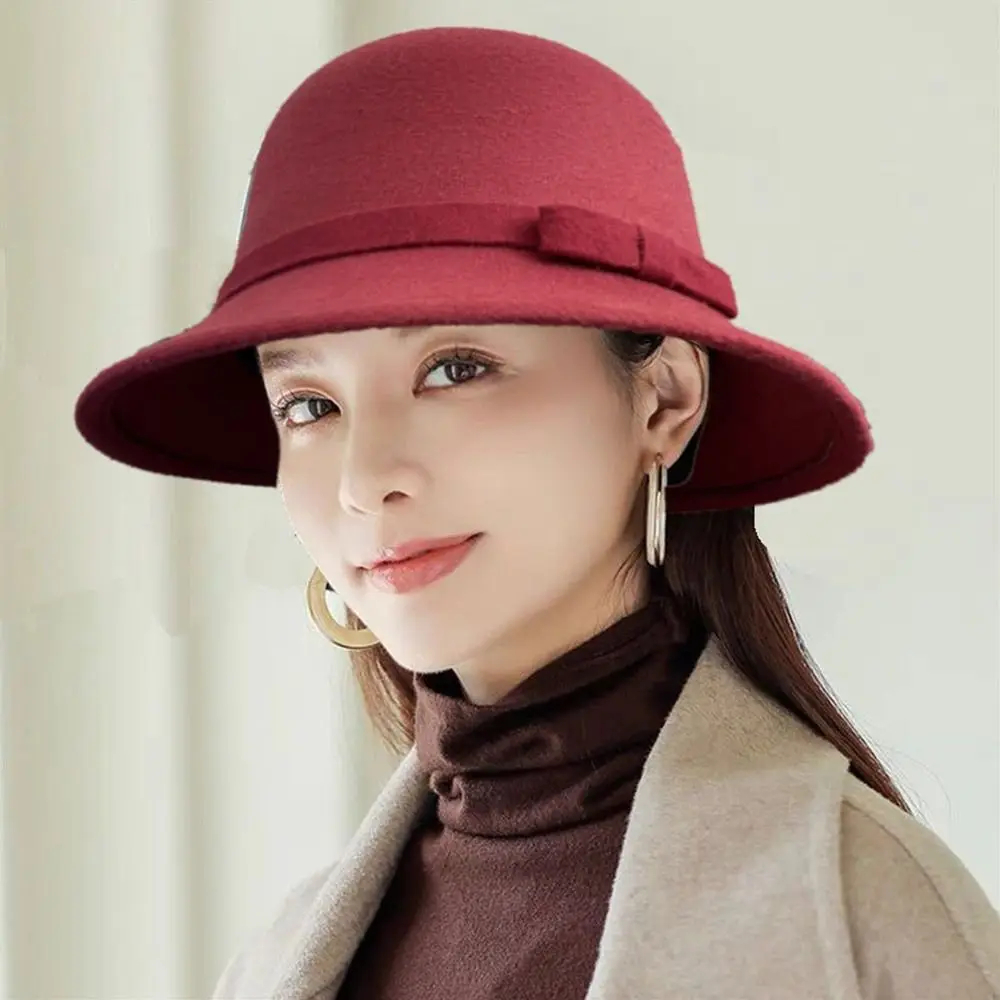 Fashion Vintage Felt Fedora Hats Bowknot Dome Panama Cap Elegant Soft Jazz Hat for Women