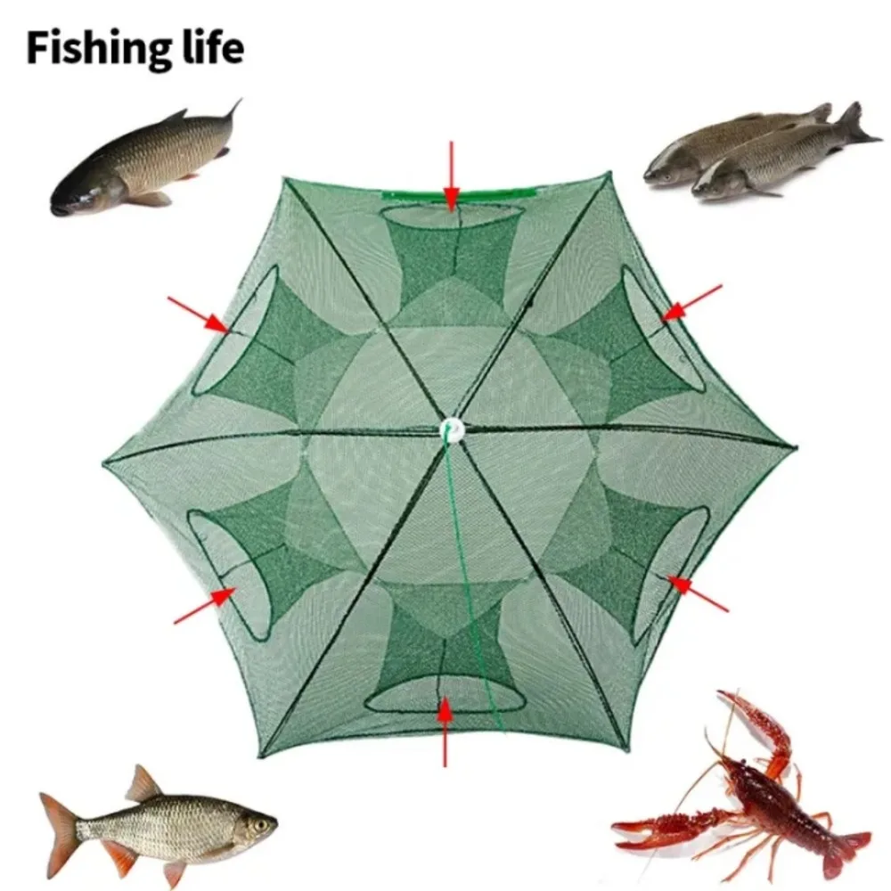 Paraguas plegable, red de pesca, jaula para camarones, cangrejo, trampa para peces, solo fundido, capaz de entrar, no salir, red fundida para trampa de campamento al aire libre