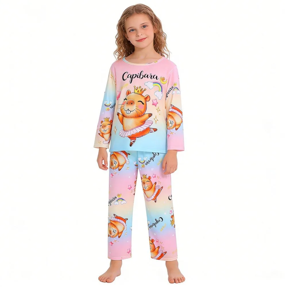 Girls Capybara Pajamas Set Full Sleeve Children Sleepwear Kids Pyjamas Suits for Teenager Boys Pijama Capibara Home Wear Clothes