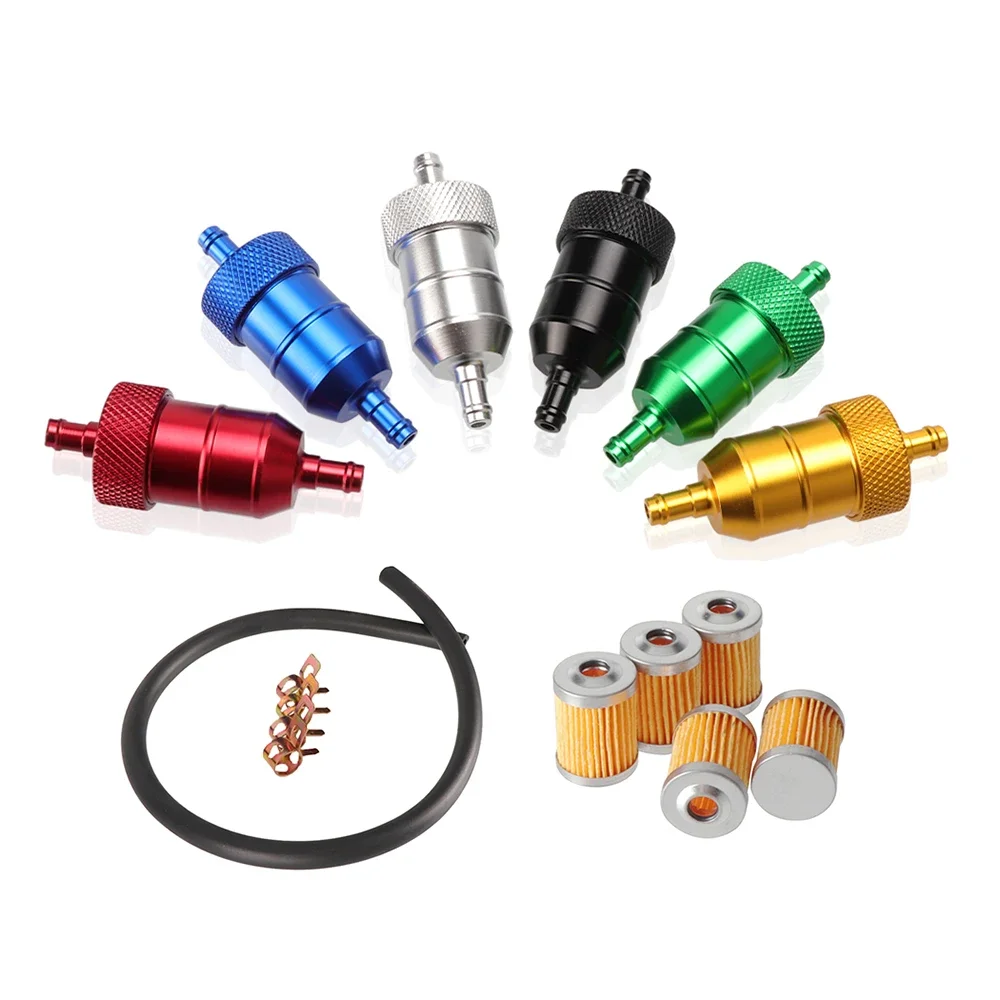 8mm CNC Petrol Gas Fuel Filter 40cm Oil Pipe Hose Clips 5pc Reusable Washable Element For Motorcycle Scooter Dirt Bike ATV Quad