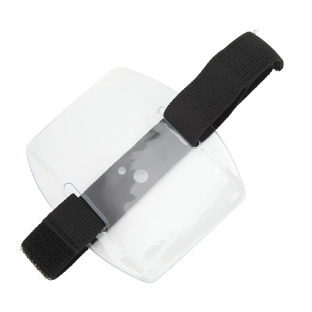 6Pcs PVC Armband Badge Holder Waterproof Black Arm ID Card Holder Transparent Hook and Loop Fastener Arm Badge Holder Staff