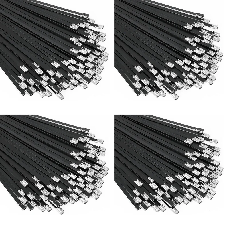 

Metal Zip Ties Black 400Pcs 11.8 Inch 304 Stainless Steel Epoxy Coated Cable Tie For Machinery, Vehicles, Farms, Cables