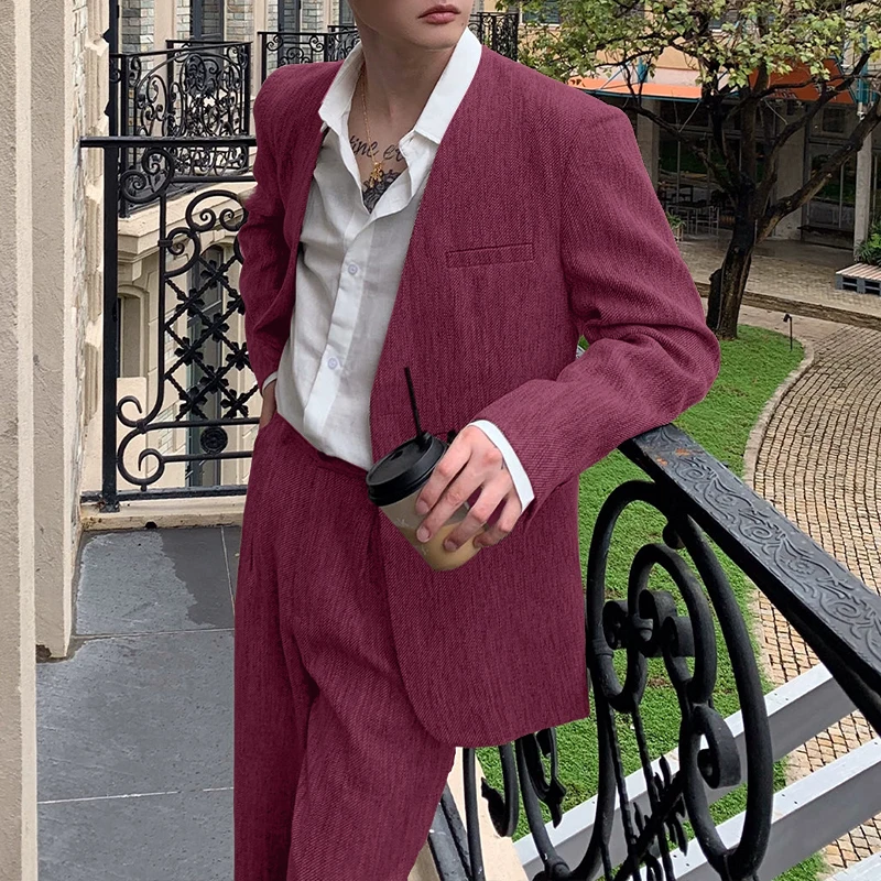 

INCERUN Men Sets Solid Color V Neck Long Sleeve Blazer & Pants Two Pieces Sets Elegant Streetwear Fashion Men Casual Suits S-5XL