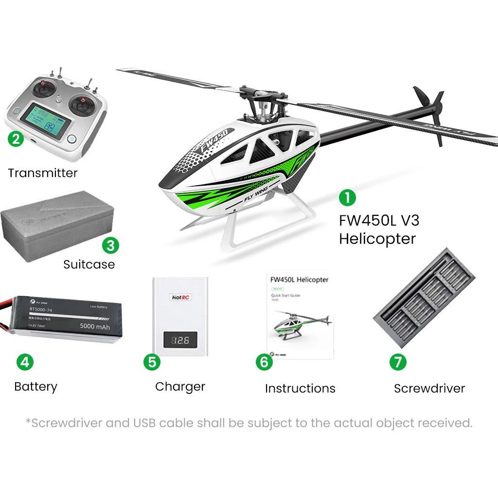 FW450 Fly Wing FW450L V3 Auto-Aerobatic Auto Inverted Hover Figure Eight Orbit Omni-GPS 10CH Flybarless Rotor RC Helicopter