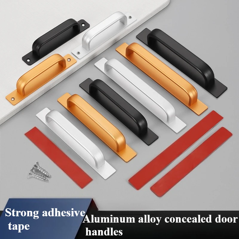 Aluminum alloy drill-free handle glass sliding door window drawer wardrobe push-pull bathroom sticker door handles