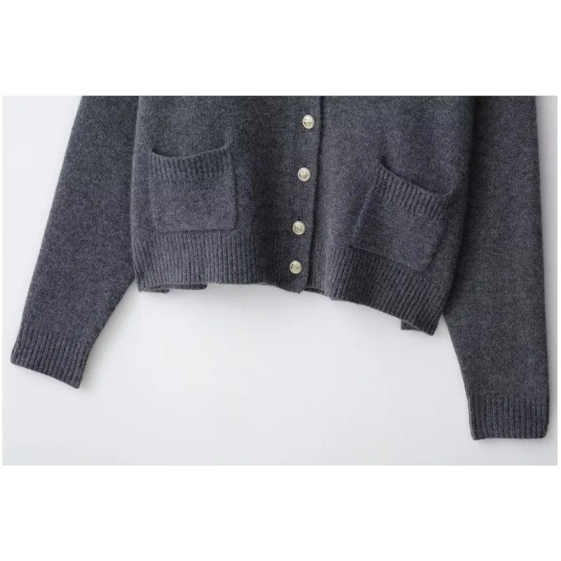 HipSeam, chaqueta de lana para mujer con botón dorado, tejido con cuello en V, manga larga, bolsillo, abrigos para mujer, chaquetas femeninas simples elásticas informales