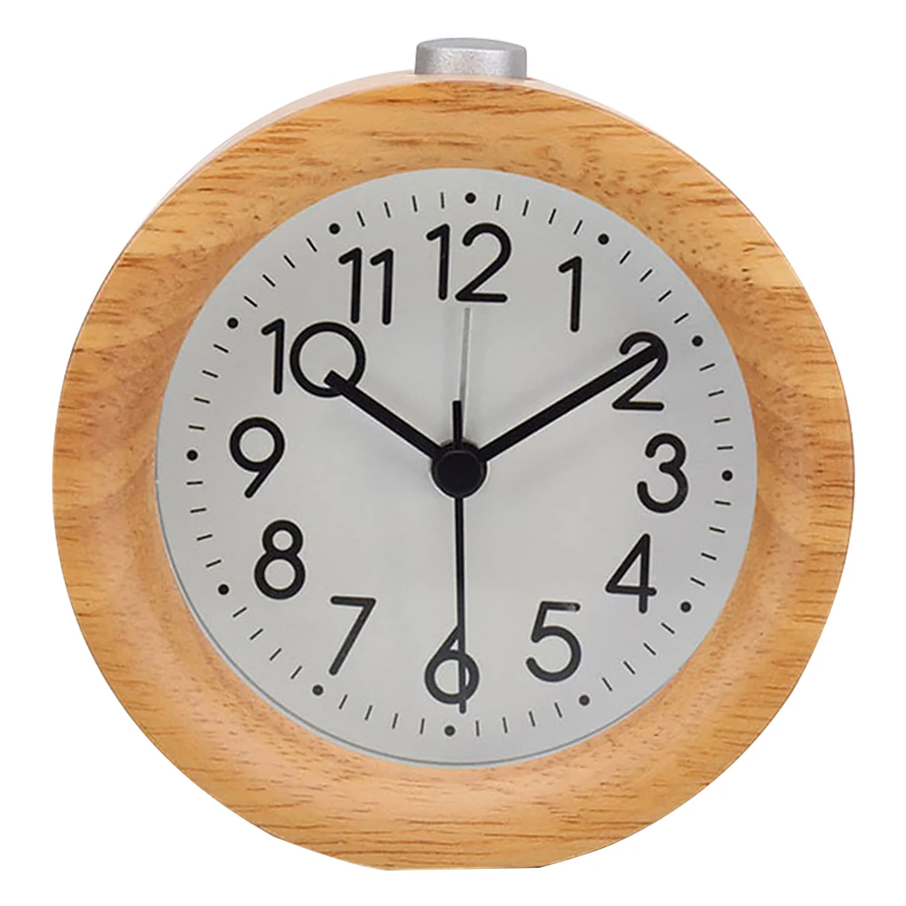 

Electronic Wood Alarm Clock Bedroom Luminous Silent Night Light Student Kids Desktop Lamp Round