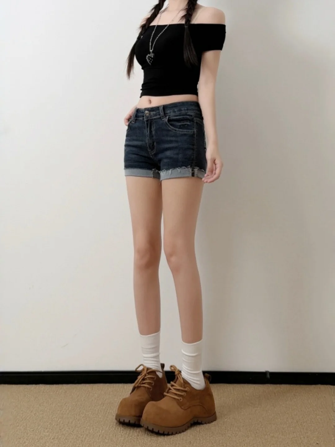 Summer plus Size Denim Shorts Women's Slimming High Waist Elastic Tight Fit Butt Lifting Millennium Cuffed Hot Pants